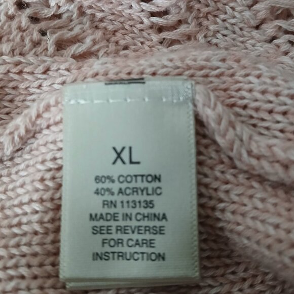 Leo & Nicole Cardigan Sweater XL Open Long Pointelle Loose Weave Knit Light Pink - Picture 9 of 10